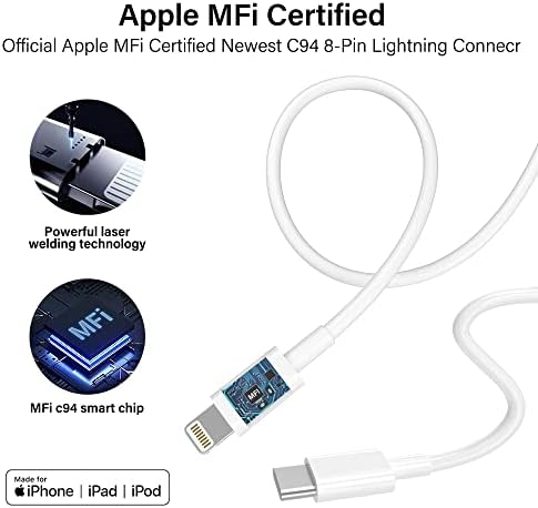 USB C לכבל ברק 10ft 2pack, כבל מטען מהיר של iPhone [Apple MFI מוסמך] סוג ארוך C כבל טעינה לאייפון לאייפון 14/14